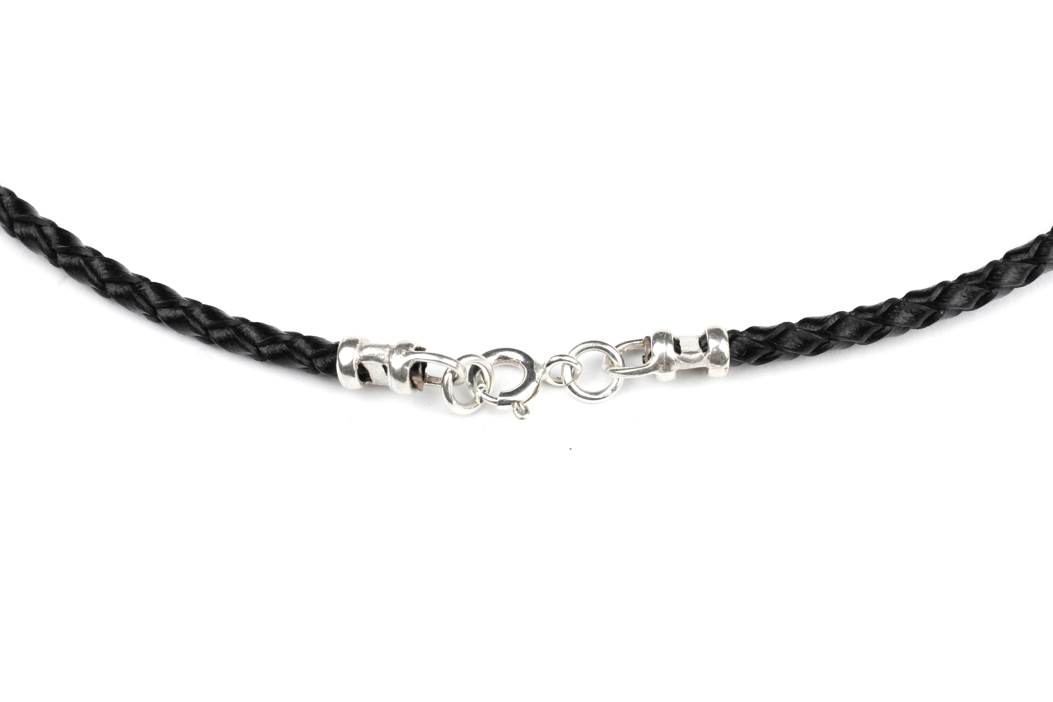 Black Woven Leather Cord Necklace w Sterling Silver Choice of 16