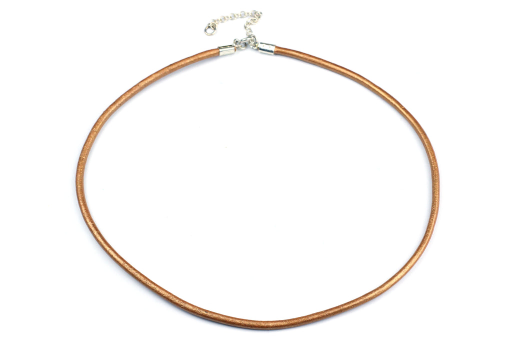 Gold Smooth Leather Cord Necklace w/ Sterling Silver (Choice of 16", 18" or 20")
