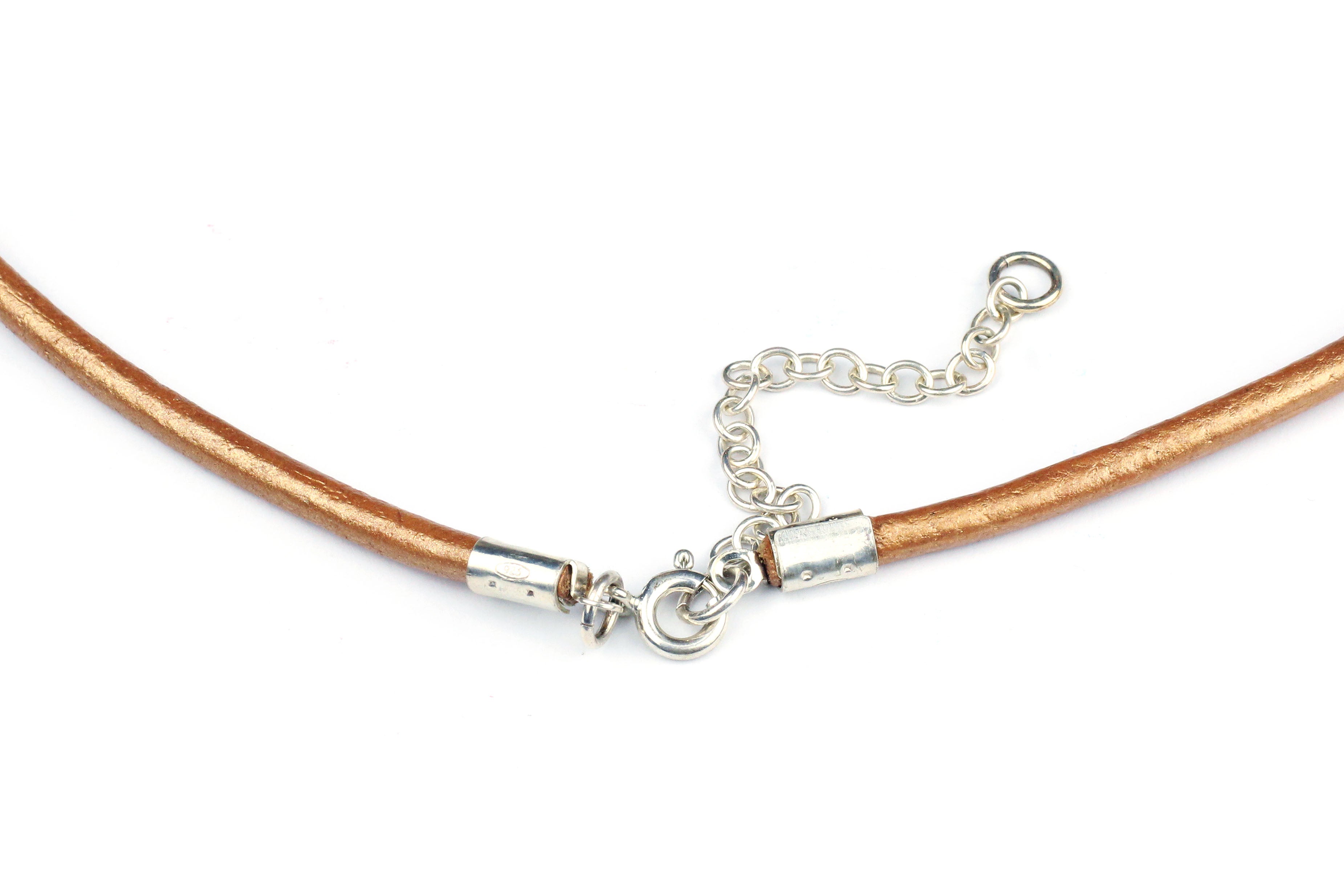 Gold Smooth Leather Cord Necklace w Sterling Silver Choice of 16