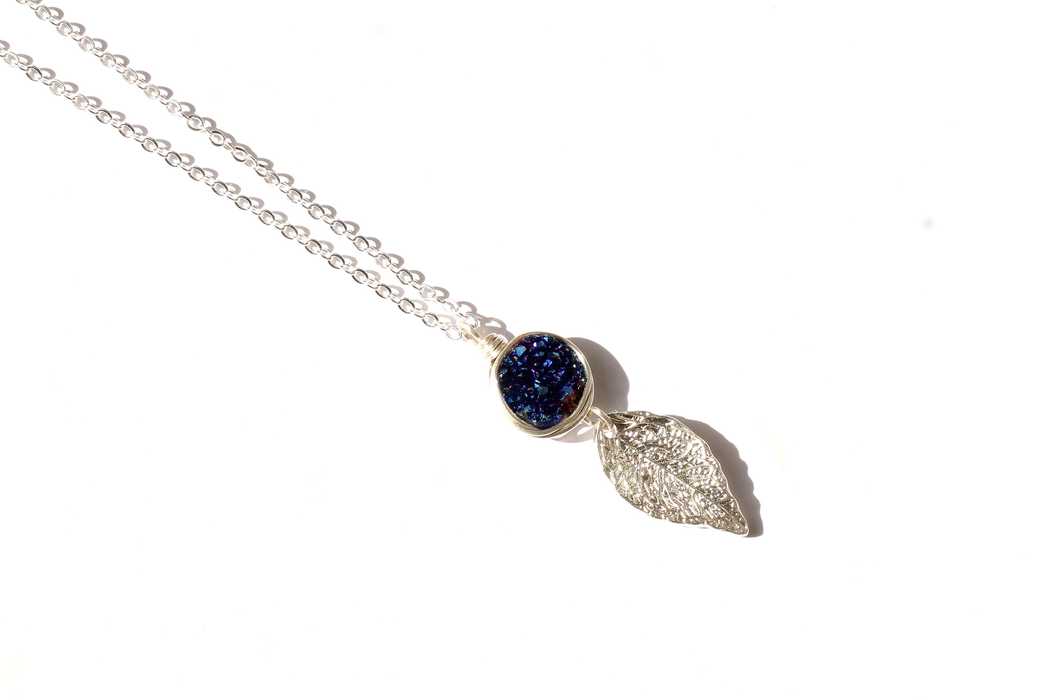 Silver druzy deals necklace
