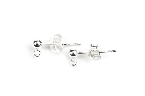 Sterling Silver Ball Stud Posts with Loop for Jewellery Making