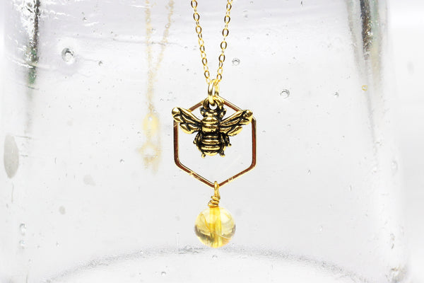 Handmade Gold Bee and Citrine Necklace