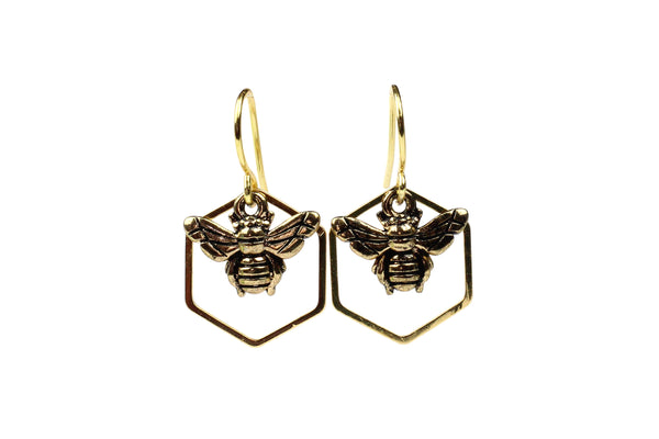 Gold Bee Drop Earrings