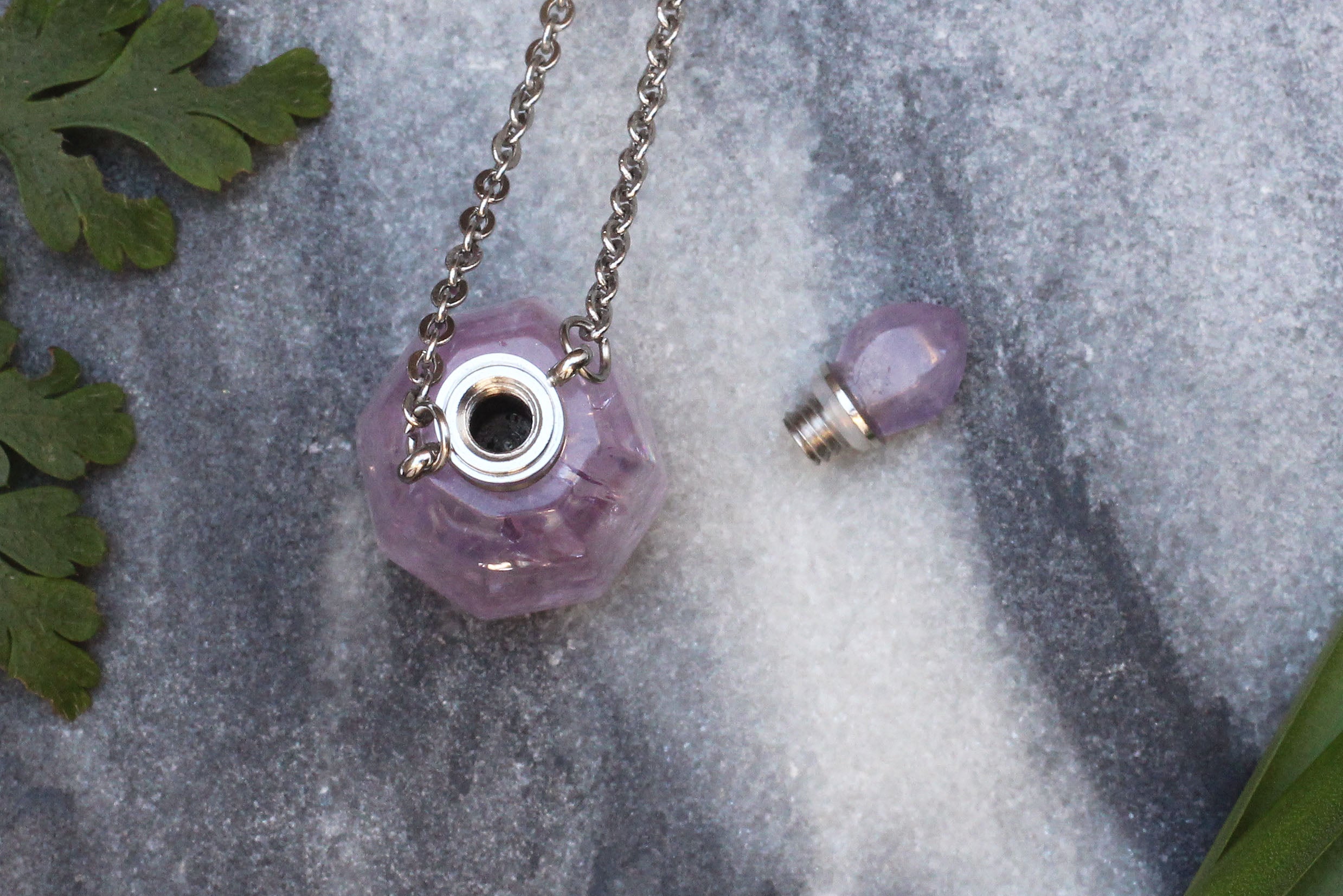 Amethyst Aromatherapy Perfume Bottle Necklace with Stainless Steel Cha KerrieBerrie Beads Jewellery
