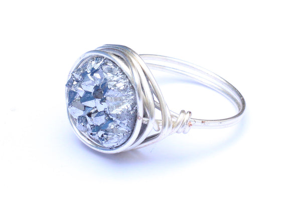 Druzy Crystal Silver Wire-wrapped Ring – CHOICE OF COLOURS