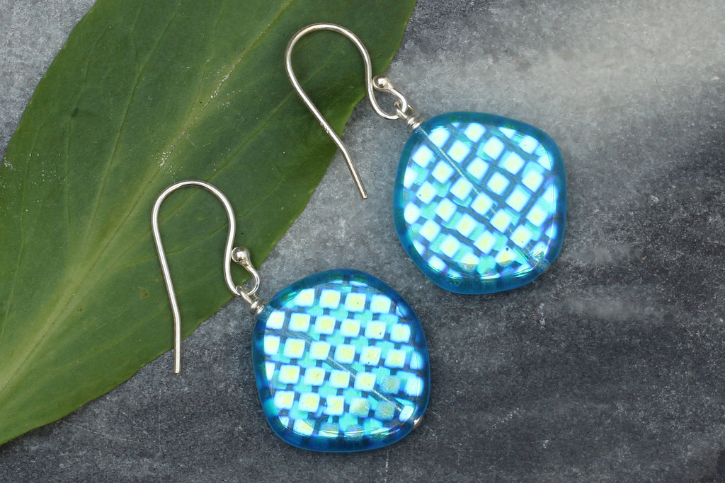 Kerrie Berrie Blue Czech Glass Earrings with Sterling Silver Hooks