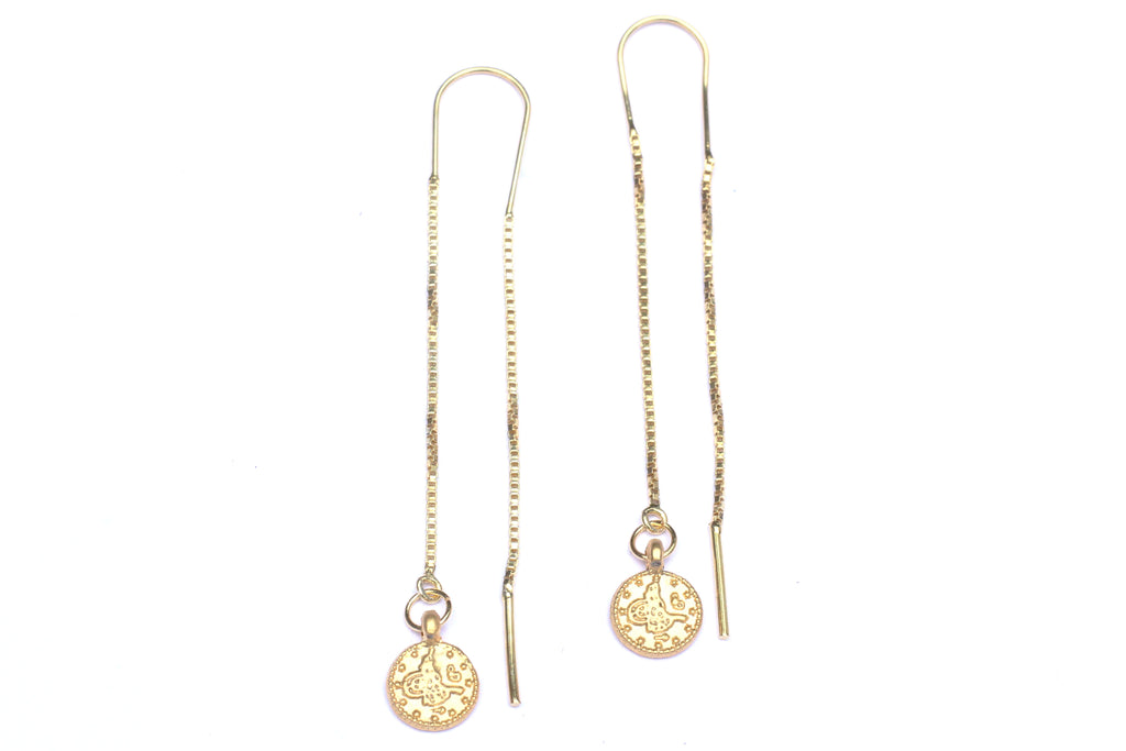 Long Chain Threader Coin Earrings