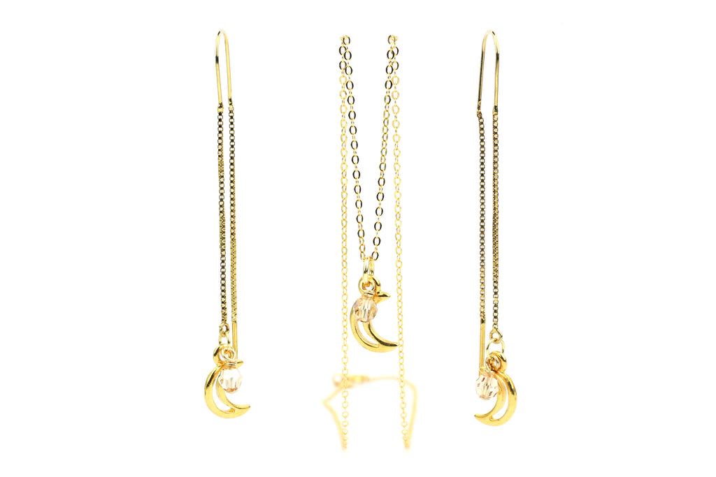 Gold-filled Crescent Moon & Swarovski Crystal Necklace & Threaders Gift Set