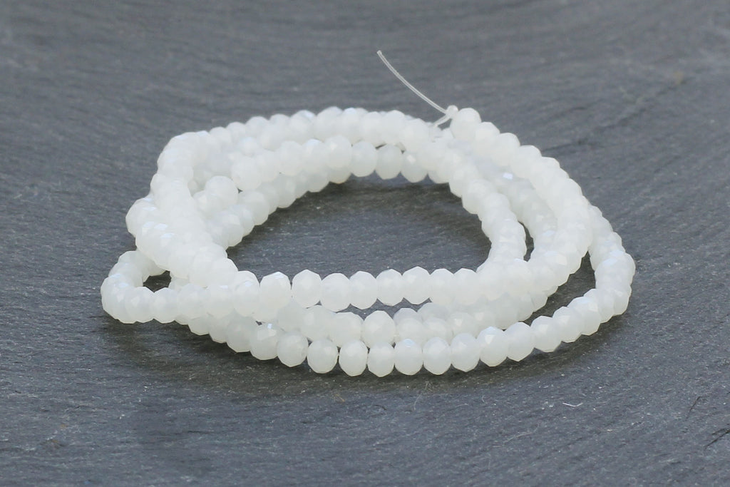 2x3mm Opaque White Crystal Glass Faceted Bead Strand (Approx. 190 beads)