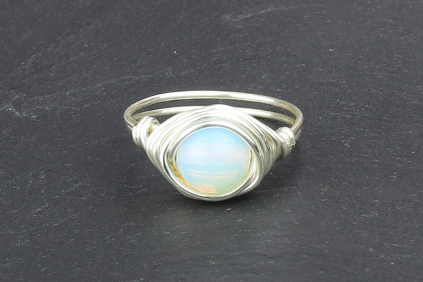 Opalite Wire-wrapped Ring – Silver