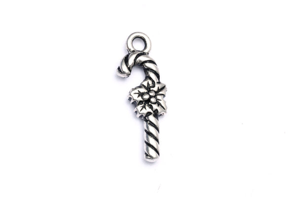 Silver Candy Cane Charm.  Ideal for jewellery making and other festive crafts.