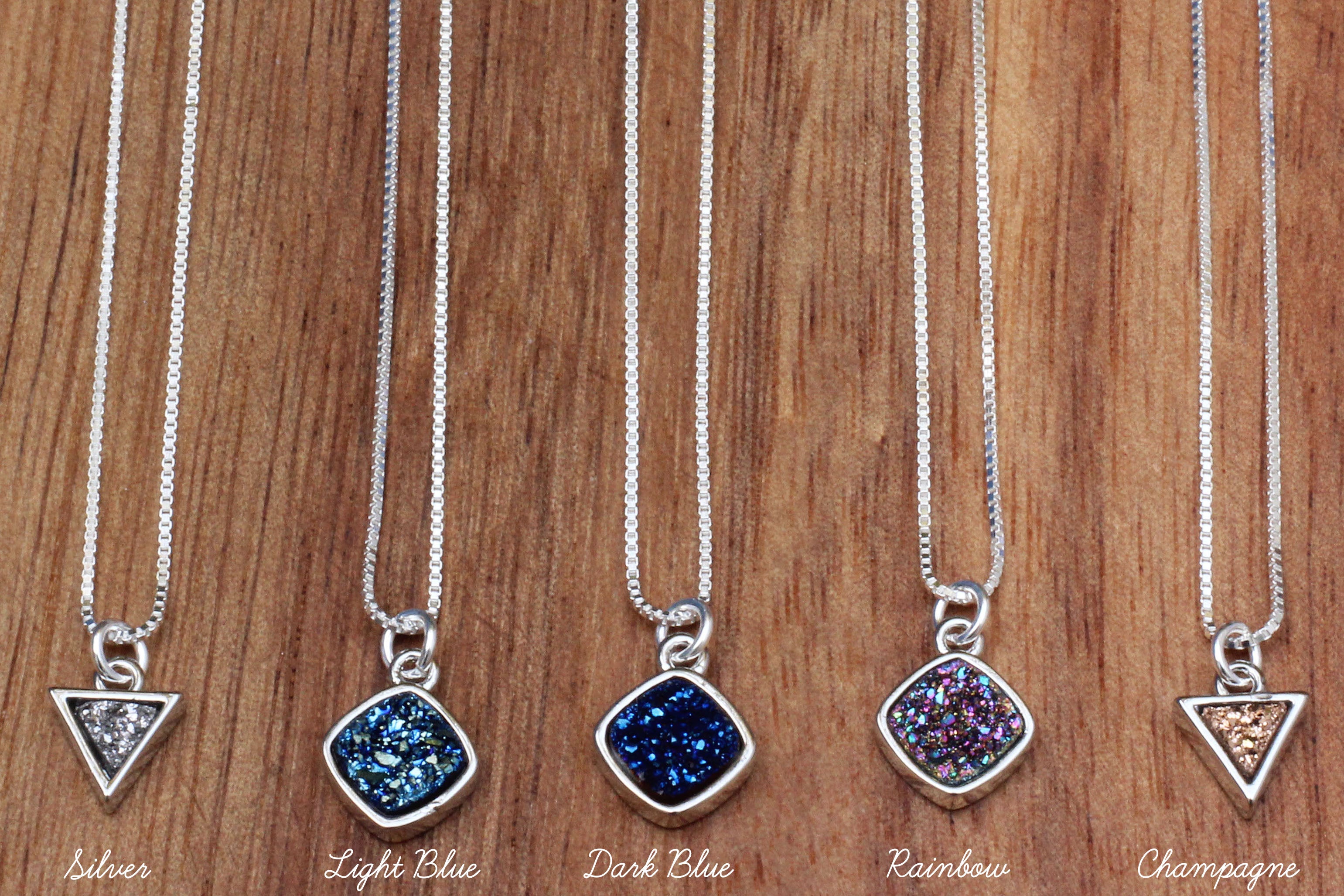 Druzy Crystal Silver Necklace with 16