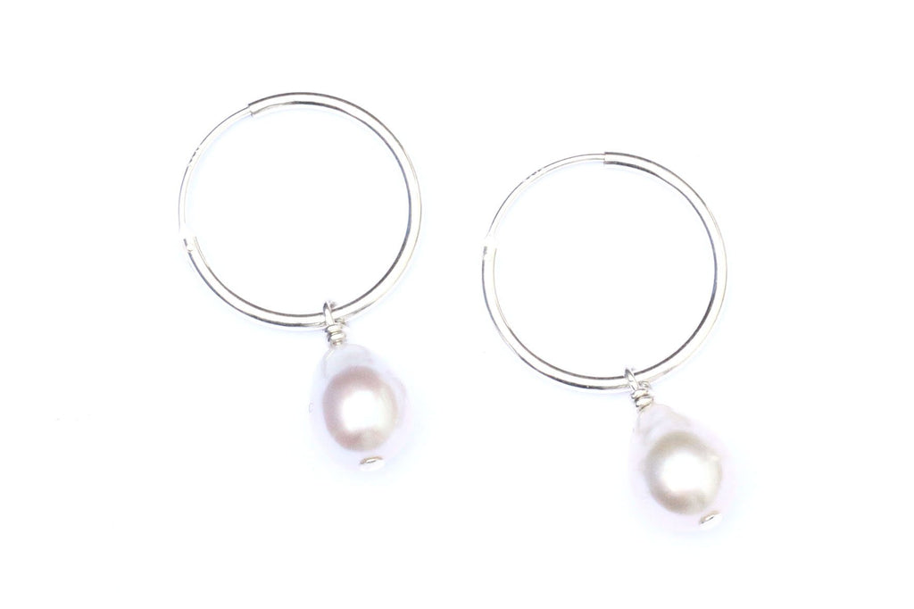 Kerrie Berrie Silver Freshwater Pearl Hoop Earrings