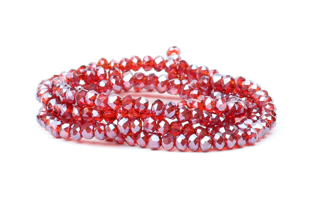 3x4mm Transparent Red Crystal Glass Faceted Bead Strand