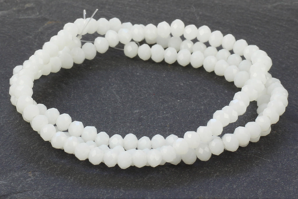 3x4mm Opaque White Crystal Glass Faceted Bead Strand