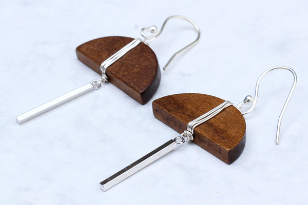 Kerrie Berrie Geometric handmade silver and wood earrings