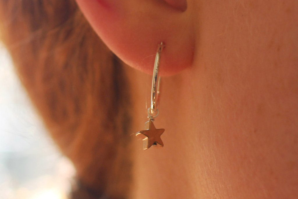 Hematite Star Hoop Earrings – Silver w/ Gold Star